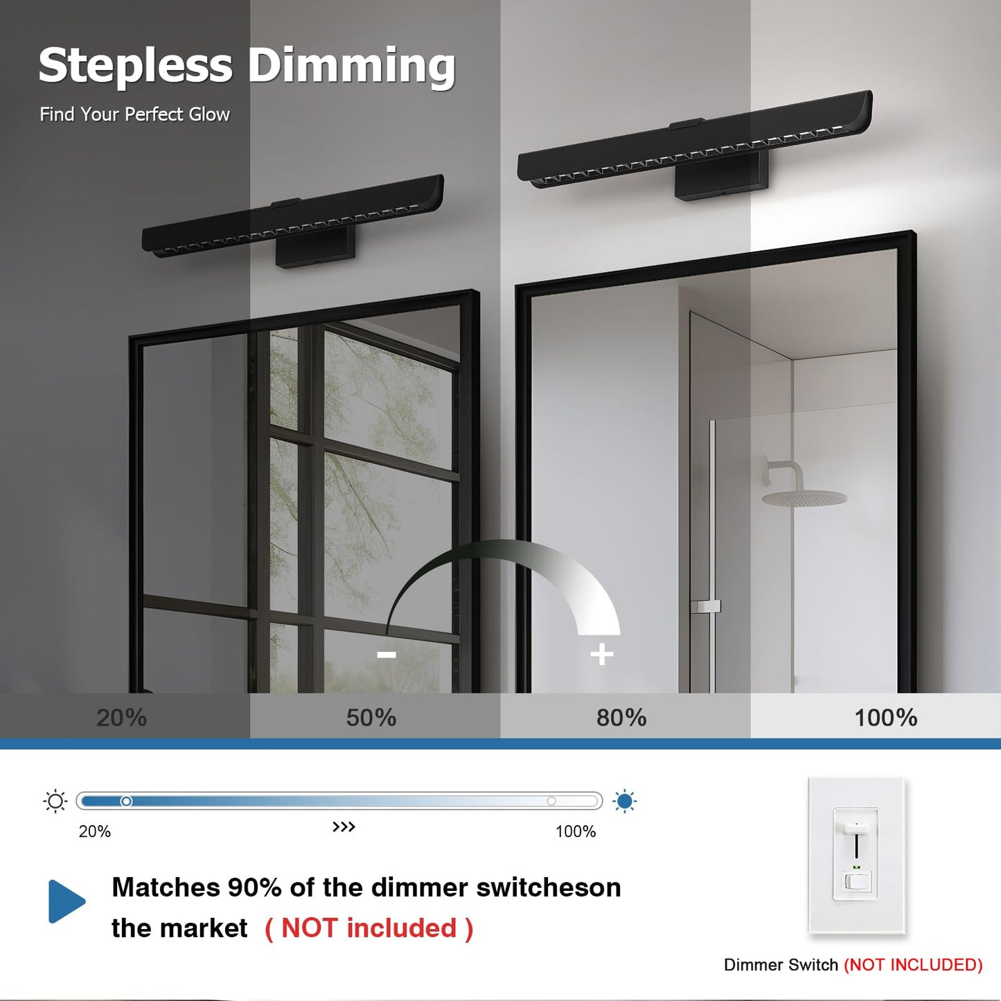 ECOBRT Bathroom Vanity Light, 24 Inch Modern Linear LED Vanity Lights for Bathroom Over Mirror, Dimmable Matte Black Wall Sconce Lighting Fixture