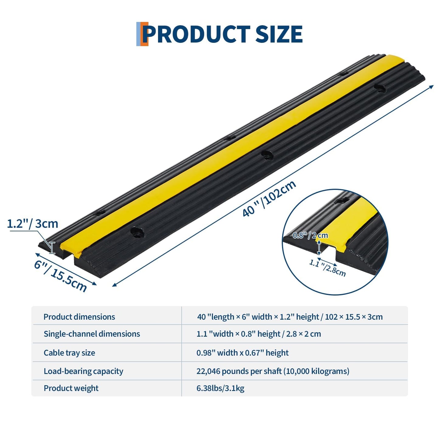 4 Pack of 1 Channel Cable Protector Ramp, Rubber Cable Ramp with 22046 Lbs Load Capacity, Heavy Duty Floor Wire Cord Cover, Driveway Traffic Speed