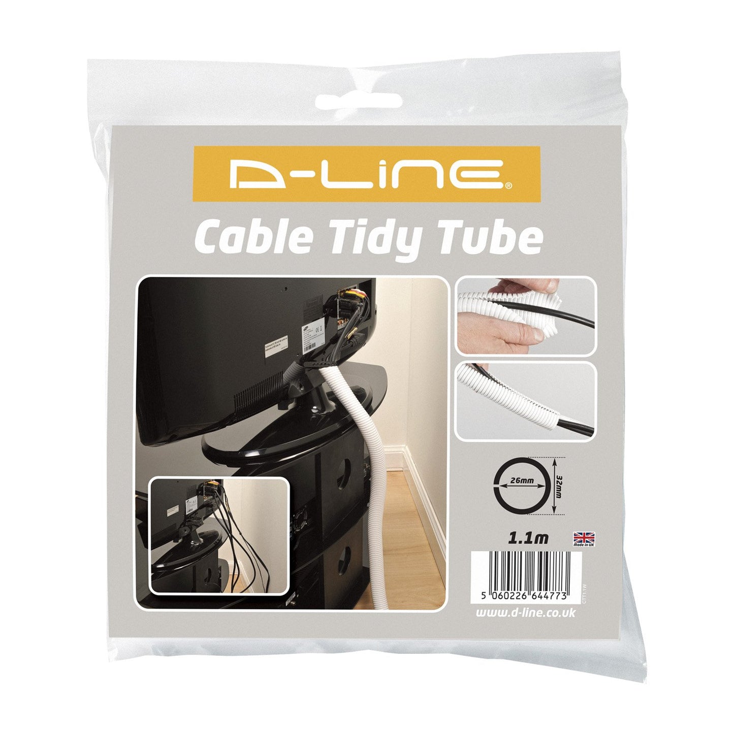 D-Line White 43in Cable Sleeve, Flexible Wire Protector Tubing, Split Electrical Conduit, Plastic PC Cable Management Tube, Cord Sheath, TV Loom