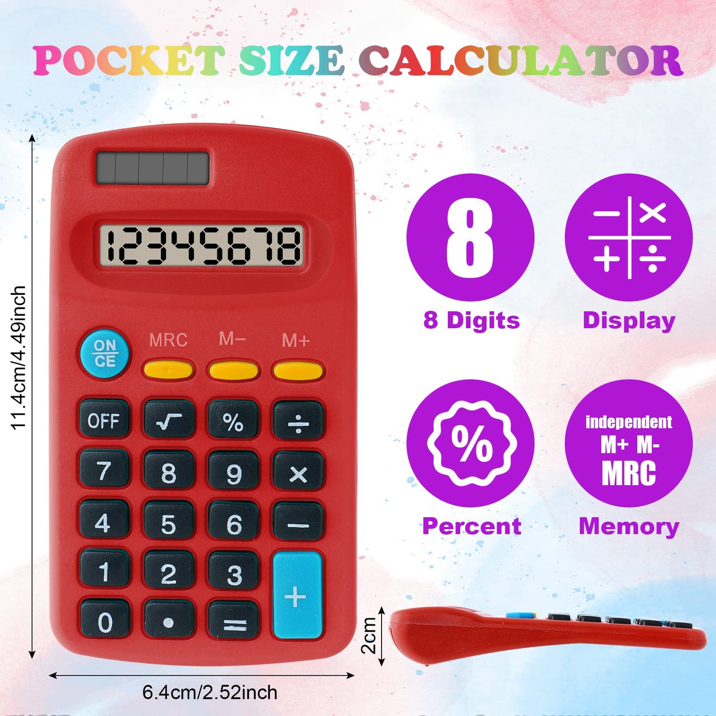 18 Pieces Pocket Calculator,Pocket Size Mini Calculators,8 Digit Display Basic Calculator,Solar Battery Dual Power Desktop Calculators for Students