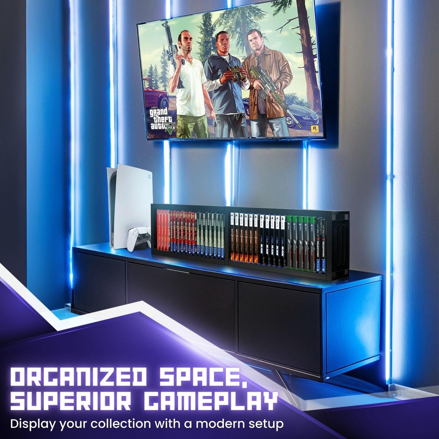 TNP Universal Video Game Storage Tower for PS5, PS4, PS3, Nintendo Switch, Xbox One, Xbox Series S/X - Black Video Game Holder Organizer Stand with 36
