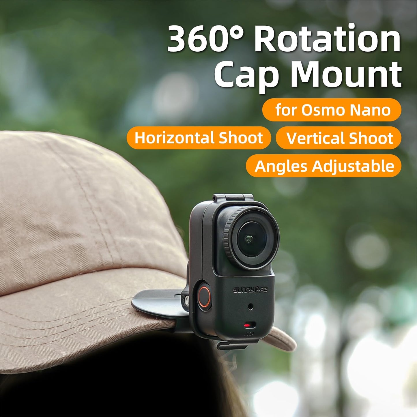 CAPART Vertical/Horizonal Hat Clip with Frame Cage for DJI OSMO Nano, 360° Rotatable 180° Tiltable Baseball Cap Camera Mounting Bracket Clamp, Widely