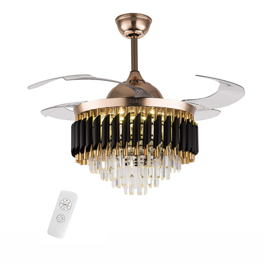 HAOREBAIYU 42-Inch Crystal Ceiling Fan with Light, Black Fandelier