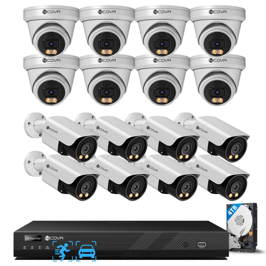 4COVR 4K 16 Channel Security Camera System PoE, 2-Way Audio Talk, AI Person Vehicle Detection & Smart Color Night Vision, UHD 4TB NVR, 8 Dome 8 Bullet