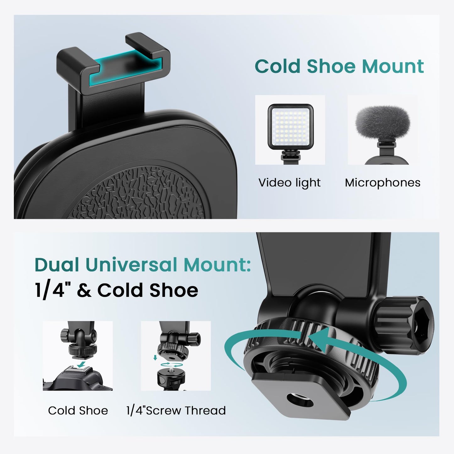 Victiv Magnetic Phone Tripod Mount with Cold Shoe, Adjustable iPhone Tripod Holder Adapter with 1/4” Screw, Camera Phone Mount for iPhone, Camera