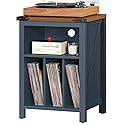 Joaxswe Record Player Stand with Vinyl Record Storage,Navy Blue Record Player Table Holds up to 160 Albums,Large Wood Turntable Stand Cabinet Dispaly