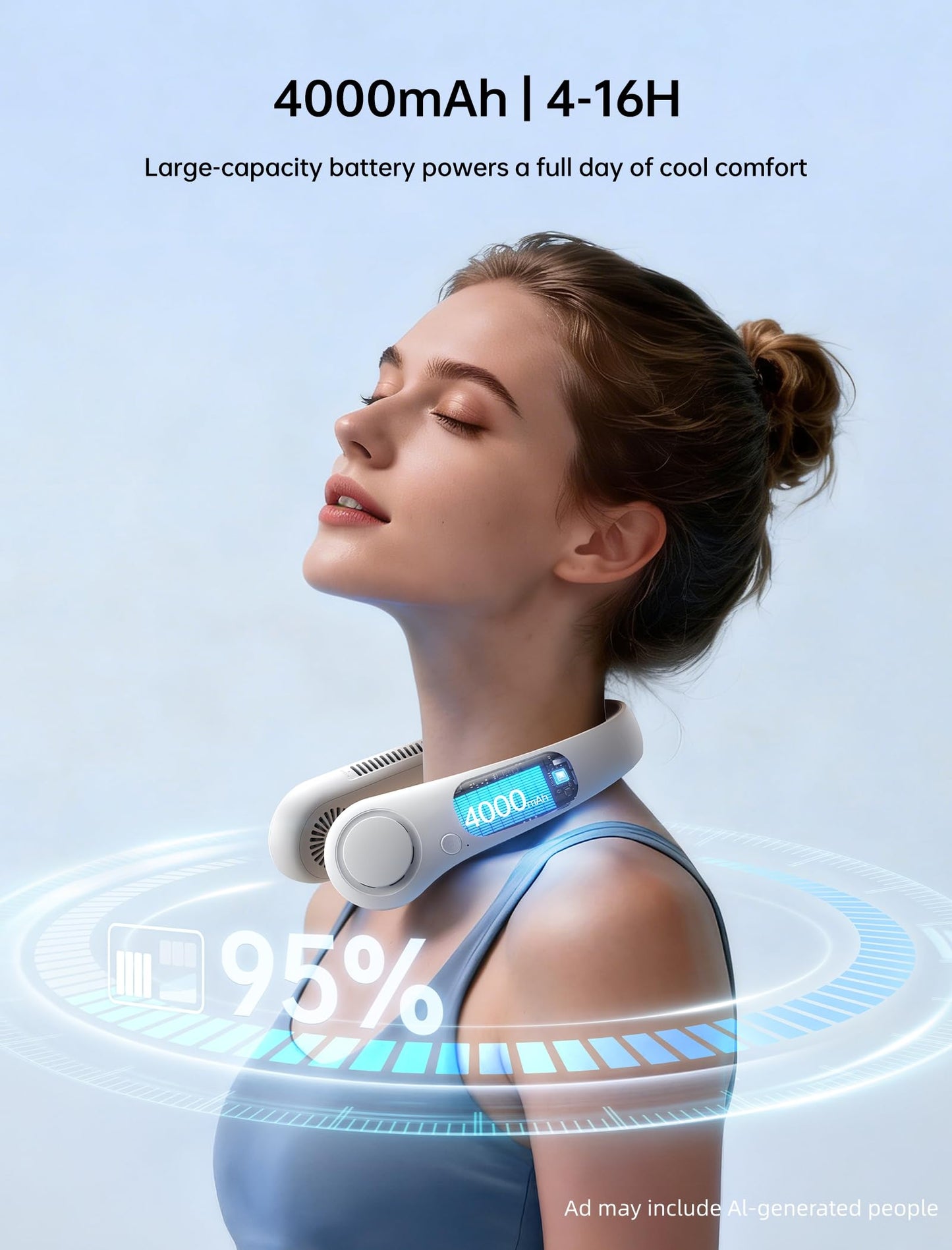 JISULIFE Portable Neck Fan, Hands-Free Bladeless, 5 Speeds, 4000 mAh