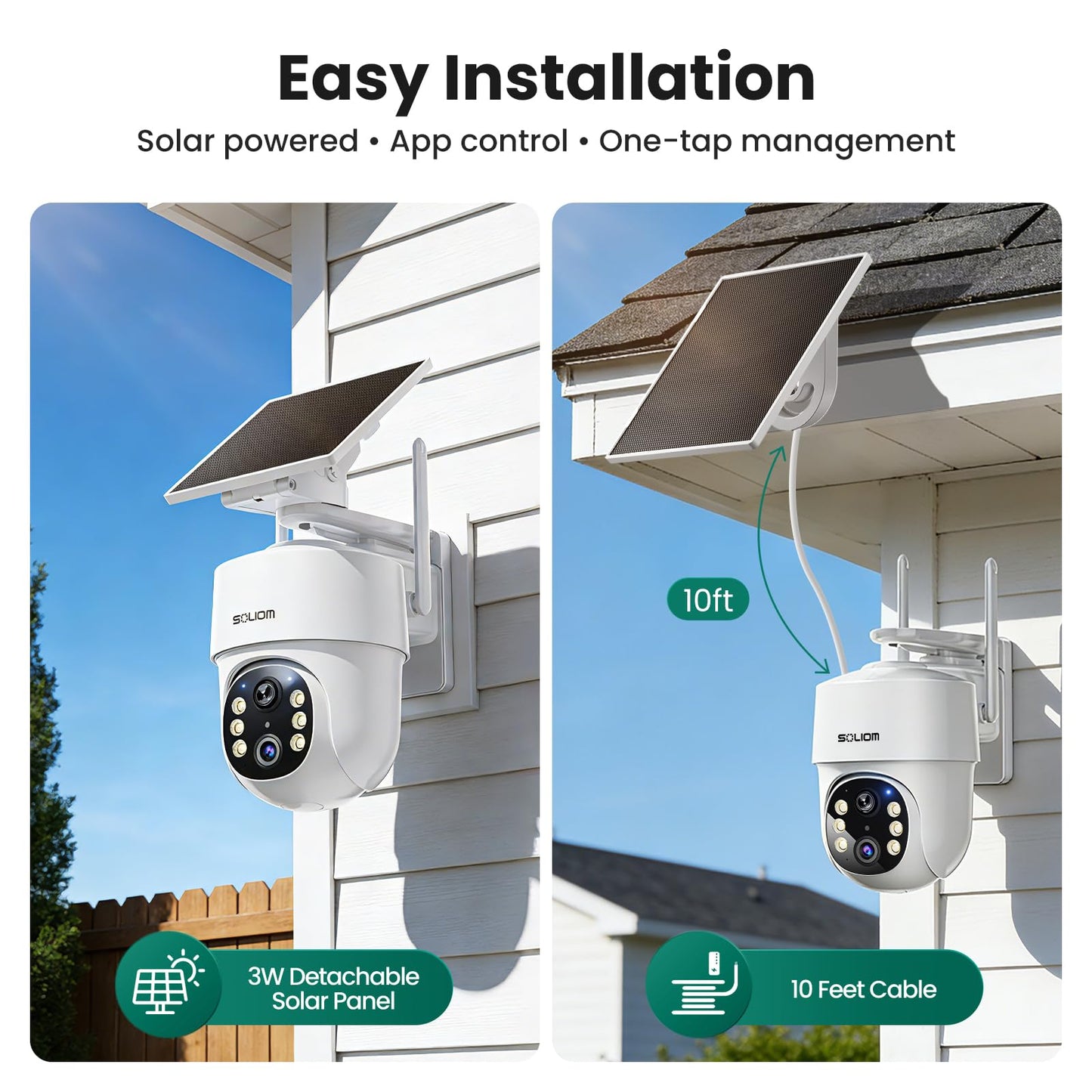SOLIOM- 5MP Security Cameras Wireless Outdoor, No Subscription & Solar Powered,4-Cam Pack Cameras for Home Security with 360° Auto Motion Tracking, 3K
