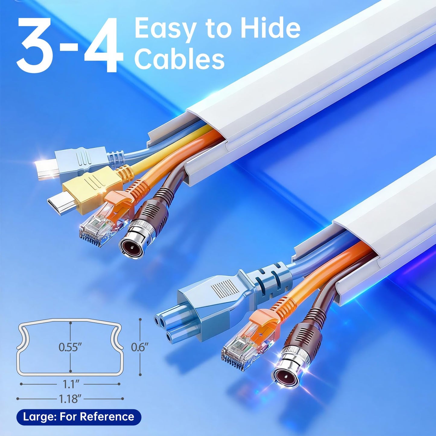 Delamu Cord Hider, Cord Covers for 3-4 Wires on Wall, Large Cable Hider Cable Management, Easy Set up Wire Hiders Wire Covers for Cords on Wall, TV