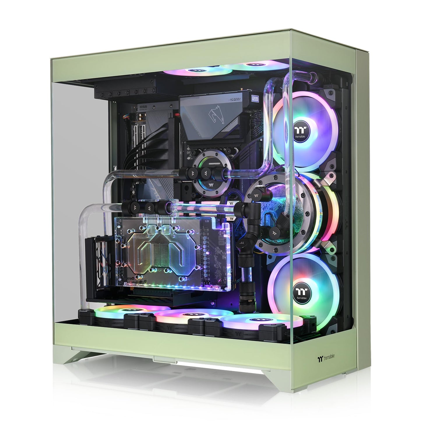 CTE E550 TG Matcha Green Mid Tower ATX Case; 3 Tempered Glass Panels; Hidden-Connector Motherboard Support; Three-Way VGA Installations; Dual Chamber