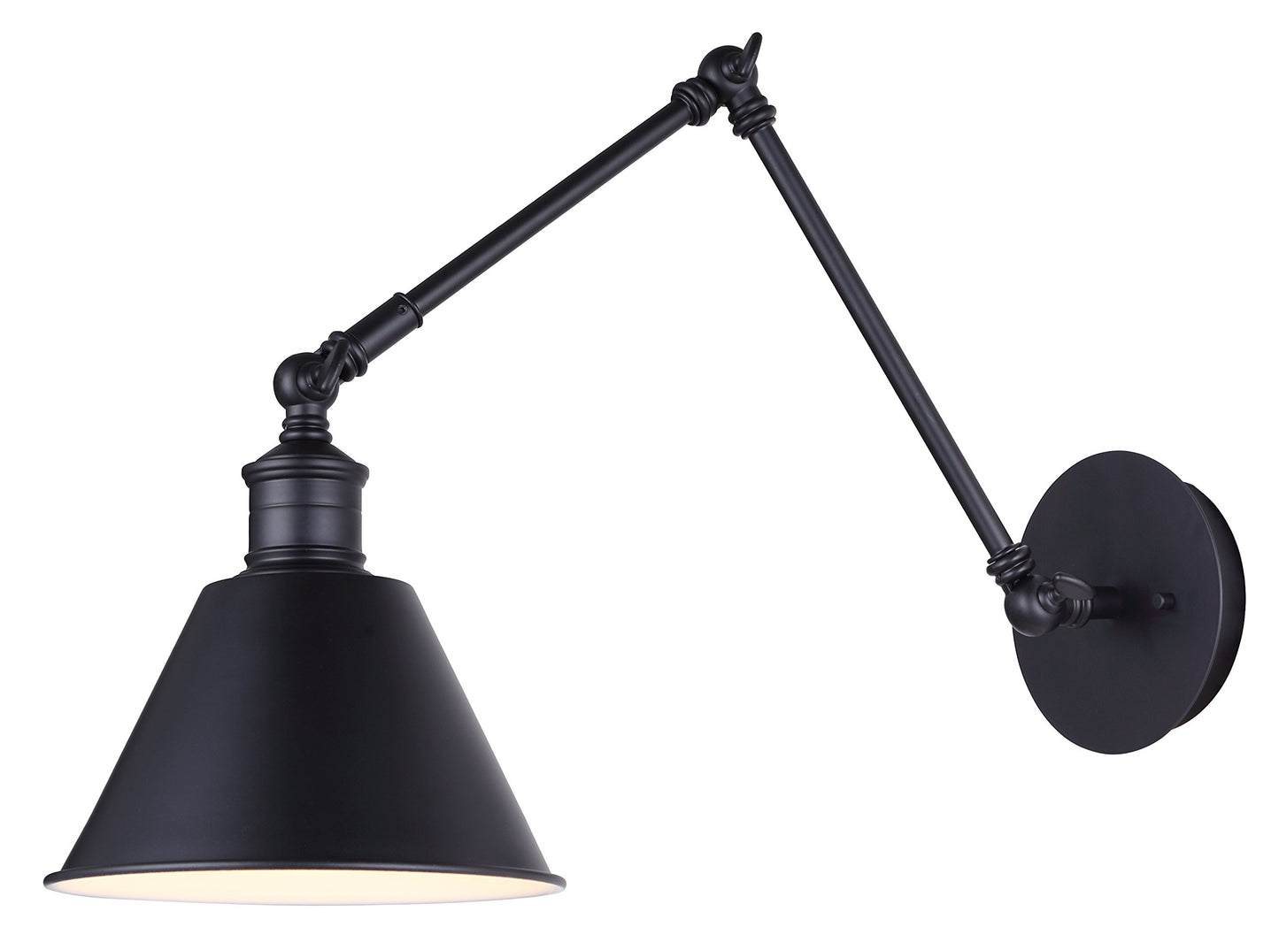 Canarm Morocco 1-Light Wall Lamp, Matte Black Finish with Adjustable Swing Arm and Metal Shade, Easy Install Task Lighting for Bedroom, Office or