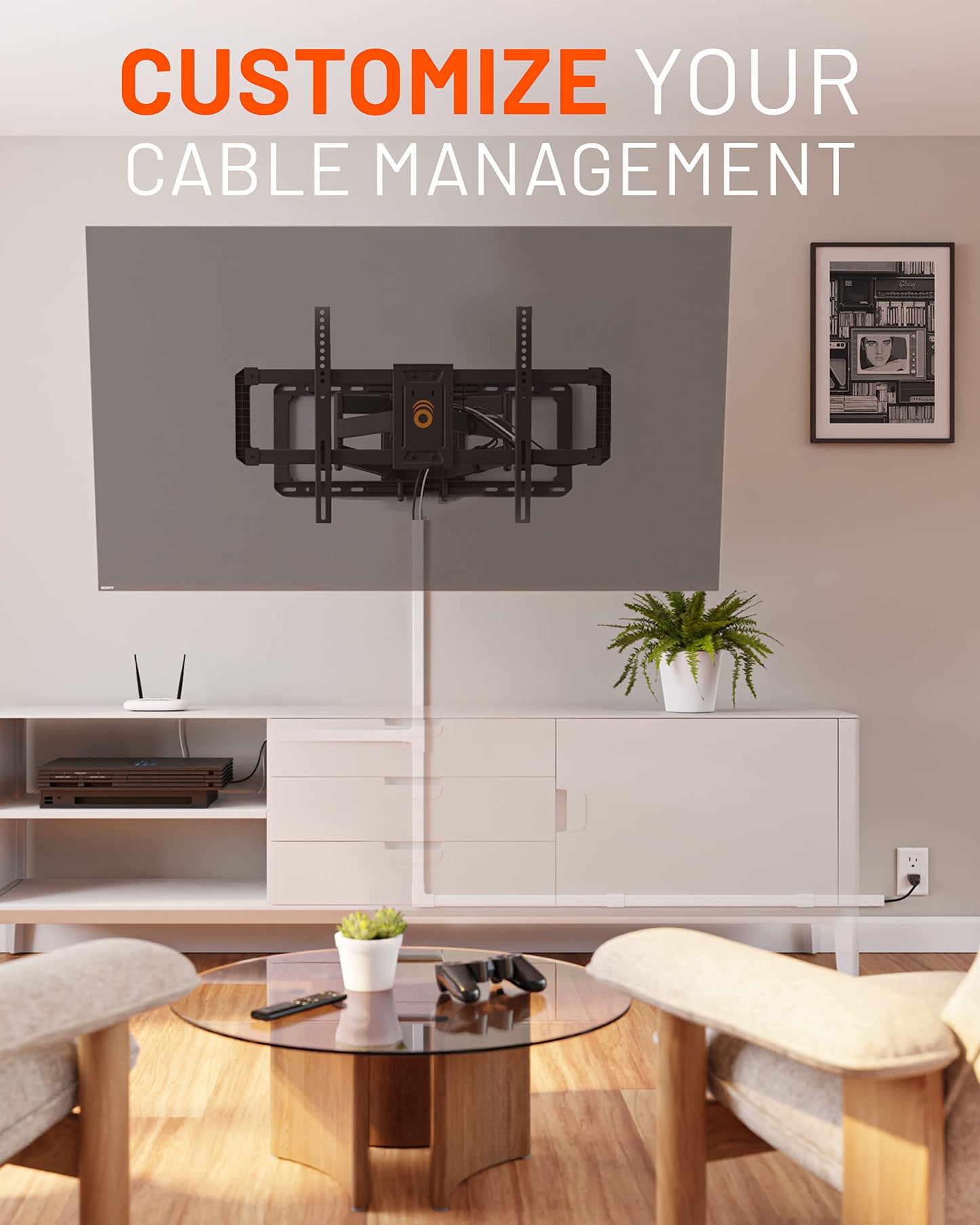 ECHOGEAR Cord Cover for Wires On Wall - Peel & Stick Cable Hider Channel with 10 feet of Plastic Raceway Plus Connector Pack - Ideal for Wall Mounted