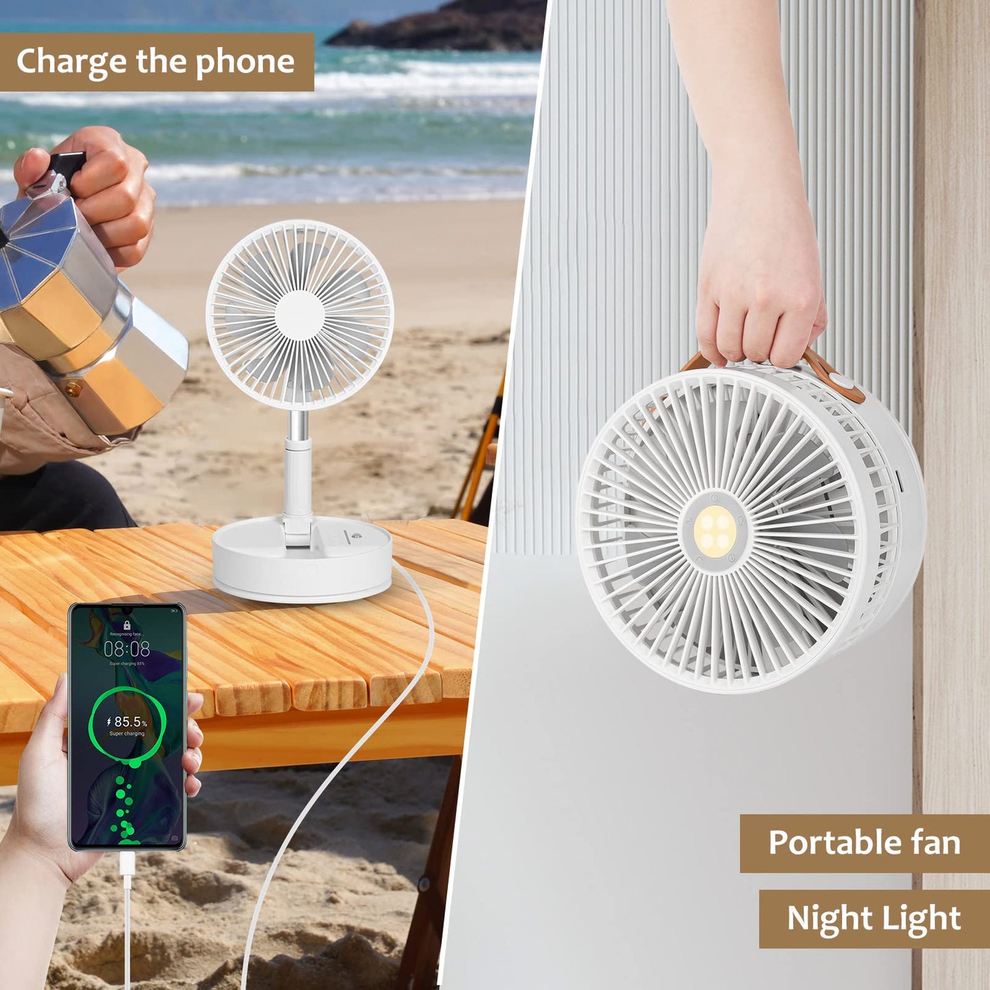 BAETI Portable Fan, 7200mAh Portable Oscillating Standing Fan with Remote Control, Adjustable Height With 4 Speeds Foldable Table Fan for Office