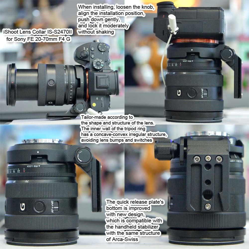 iShoot Lens Collar Tripod Mount Ring Compatible with Sony FE 16-35mm F2.8 GM II, FE 20-70mm F4 G, FE 24-70mm f/2.8 GM II, Support Compatible