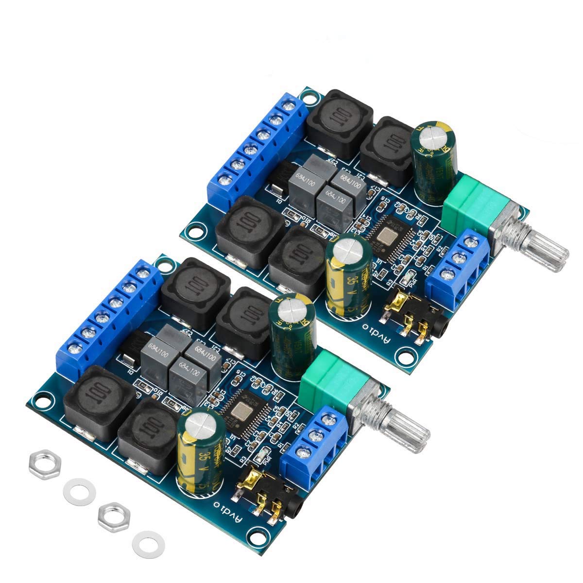 2Pcs Digital Amplifier Board,TPA3116D2 Dual Channel Audio Stereo AMP High Power Digital Subwoofer Power Amplifier Board 2x50W 5V 12V 24V for Store
