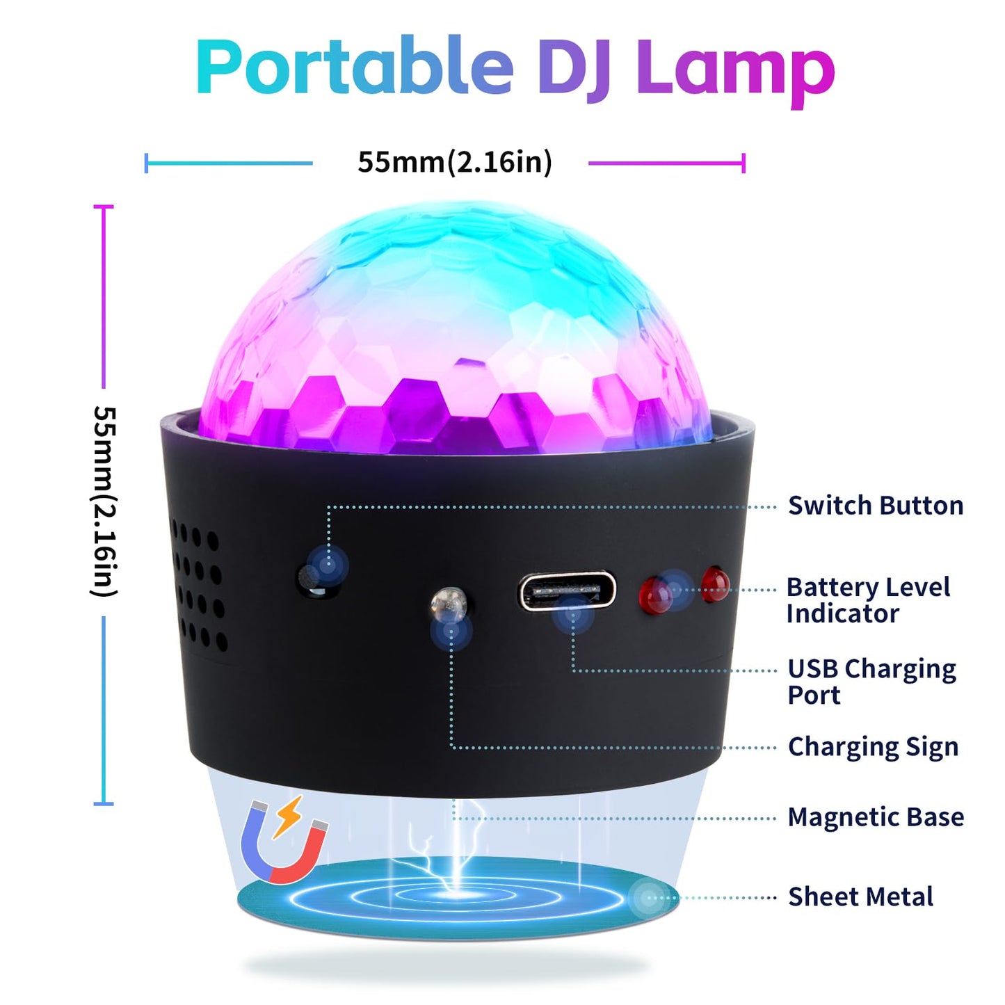 Disco Ball for Car Disco Lights with Sound Activated Multicolor Lights Mini Disco Ball DJ Disco Lights for Car Room Music Lights (Music