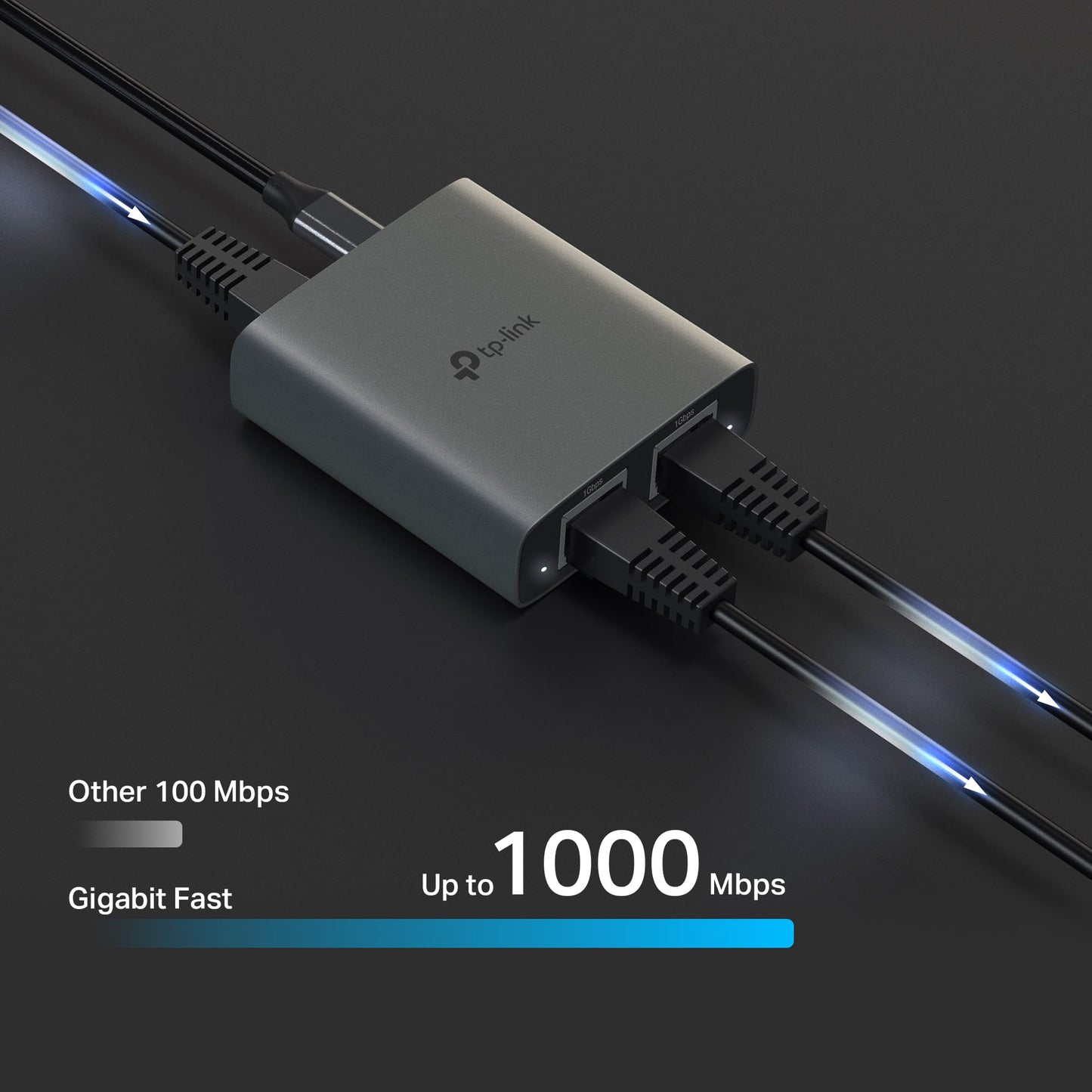 TP-Link Ethernet Splitter 1 to 2, 1000 Mbps High Speed Dual-Port Internet Splitter, Compatible w/ Cat8/7/6/5e/5, USB-C & Ethernet Cables Included
