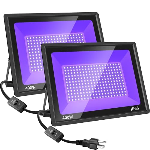 Gopretty 400W LED Black Flood Lights 2 Pack, Blacklight with Plug, Outdoor Black Lights for Glow Party, Neon Glow, Halloween, Body Painting