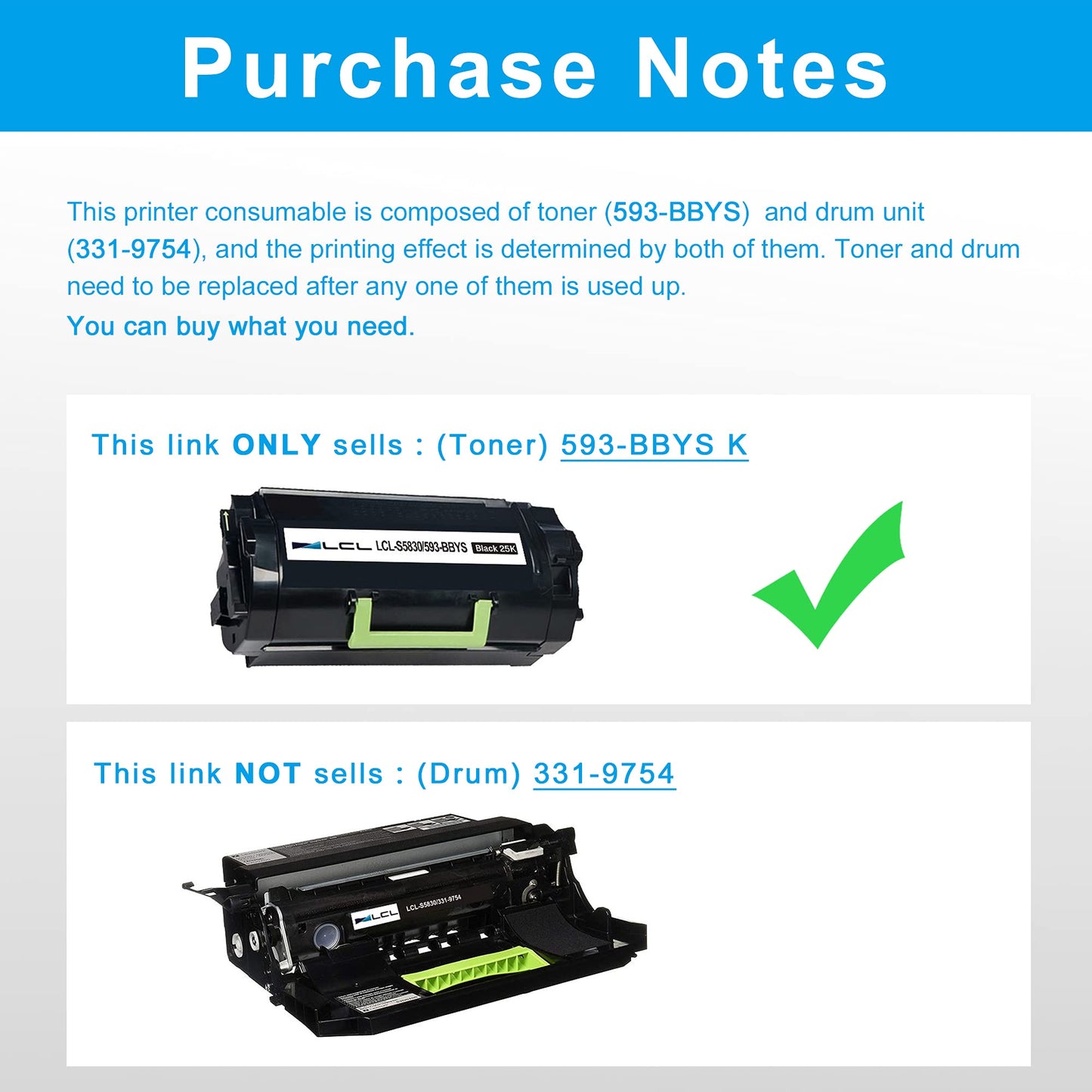 LCL S5830dn S5830 Toner Cartridge Replacement for Dell 593-BBYT 593-BBYS 593-BBYR X68Y8 8XTXR 2JX96 25000 Pages for Dell S5830dn S5830 Printers