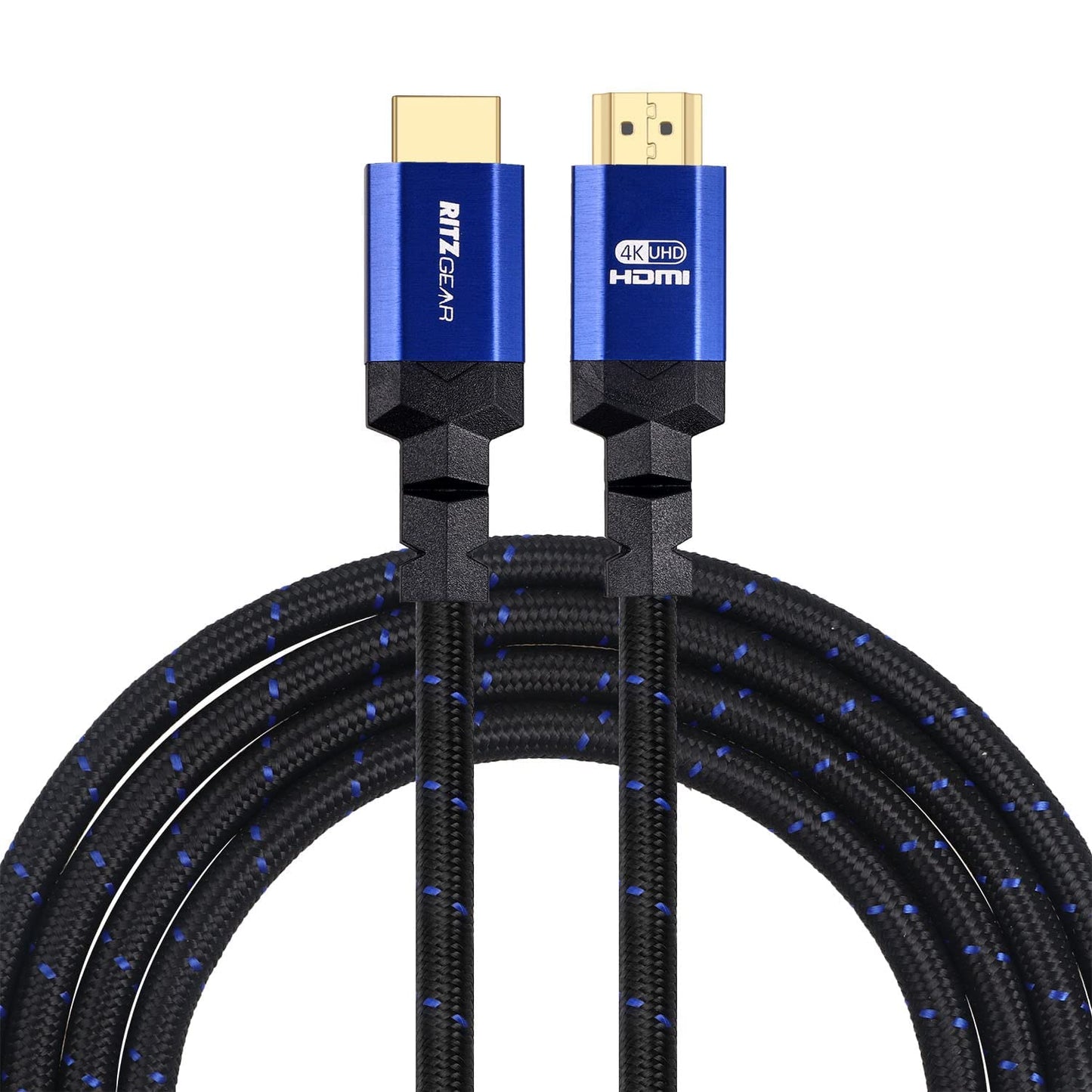Ritz Gear 4K HDMI 2.0 Cable 20 ft. [2 Pack] 18 Gbps Ultra High Speed Braided Nylon Cord & Gold Connectors - 4K@60Hz/UHD/3D/2160p/1080p/ARC & Ethernet.