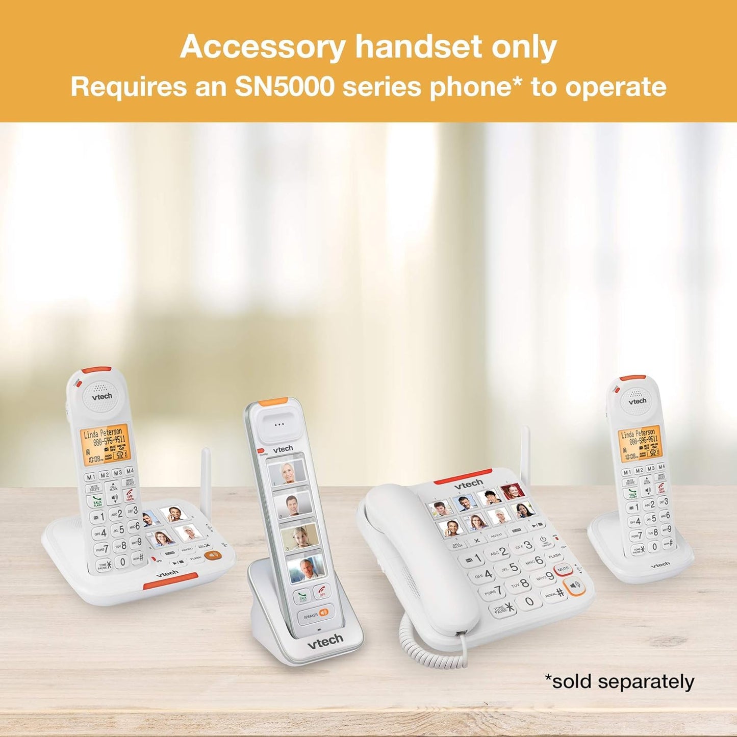 VTech SN5307 Amplified Photo DIAL Accessory Handset with Big Buttons & Large Display for SN5127 & SN5147 Senior Phone Systems, Photo Dial Handset