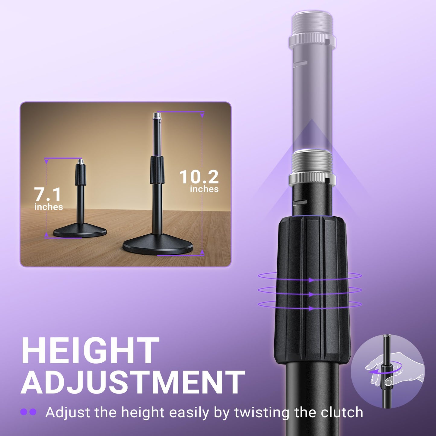 FIFINE Desktop Microphone Stand, Adjustable Heavy Duty Weighted Base Tabletop Mic Stand with Twist Clutch & 3/8'' to 5/8'' Screw, for Streaming