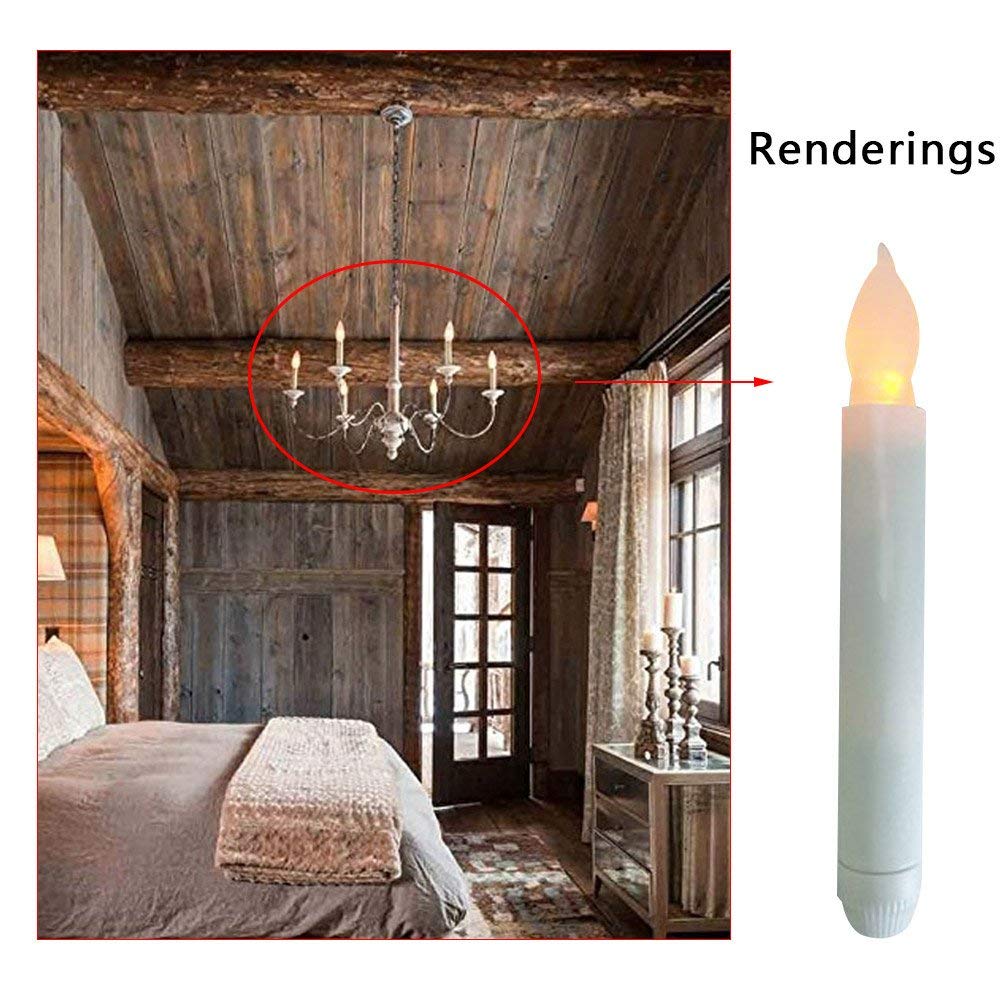 LeeHon Plastic Art Deco Taper Candles, Set of 12 Warm White, Flameless LED, Battery Operated, Realistic Flickering, Ideal for Decoration, Weddings