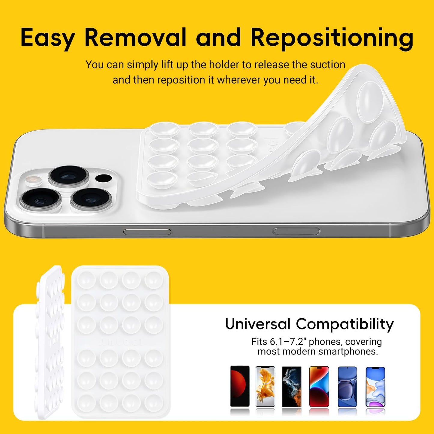 AZXYI Double-Sided Silicone Suction Phone Case Mount, Durable, Hands-Free Non Slip Accessories, Enhanced Suction Cup Power and Thickened Grip