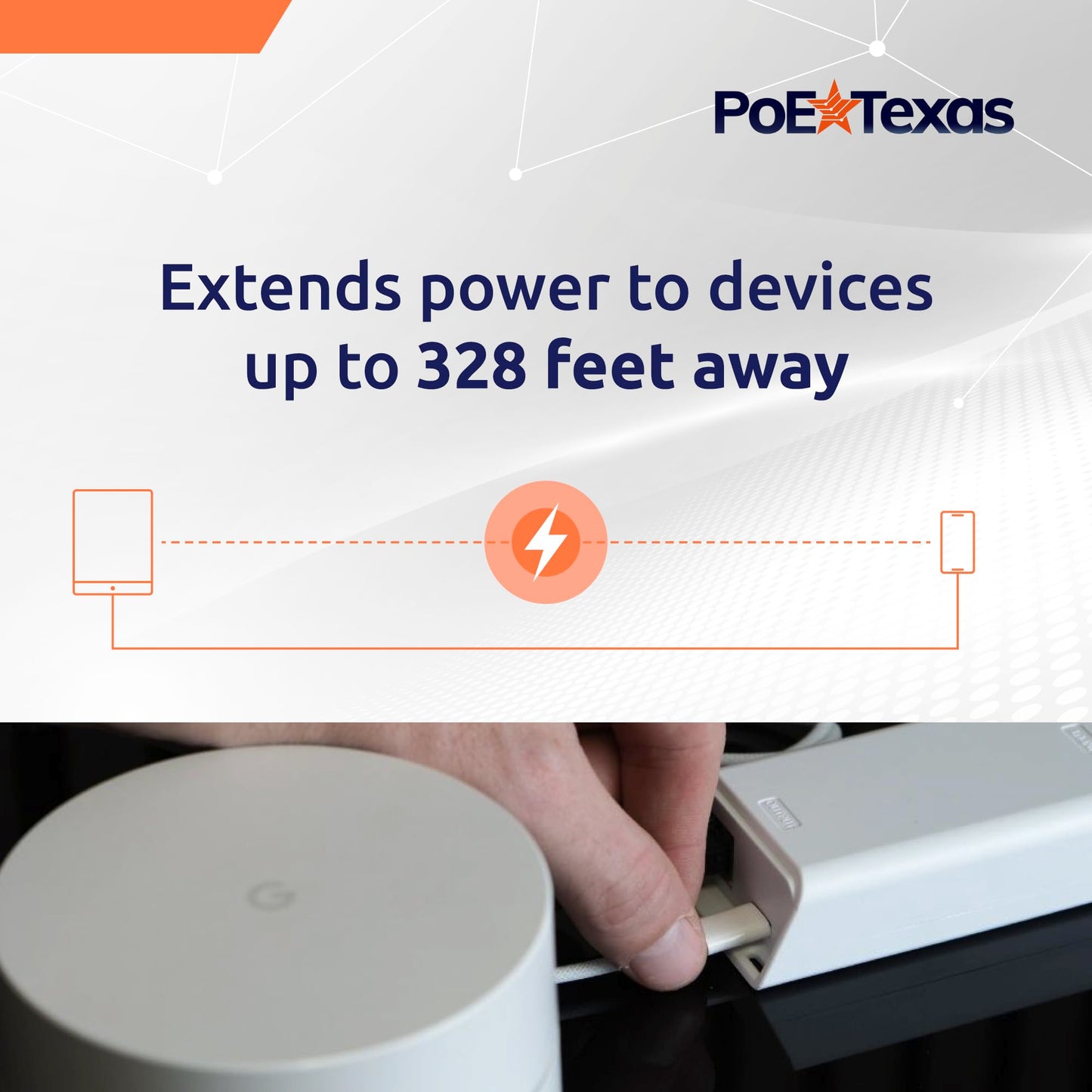 PoE Texas PoE+ Power and Separate Gigabit Data, Compatible with Google Mesh, Eero, Nest Cam, Apple Pro, Air, & Mini Tablets, Google Pixel, Surface Go