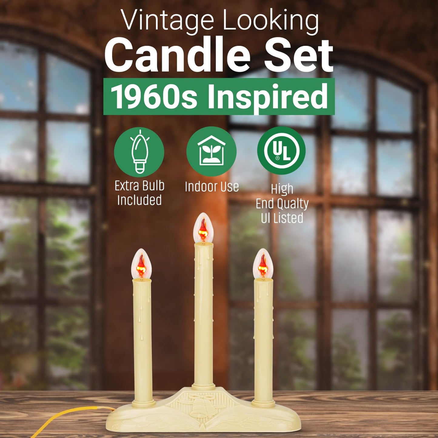 Tupkee Christmas Candolier Window Candles - with Flickering Bulbs - 3-Lights Indoor - Flameless Electric Window Candles Candelabra