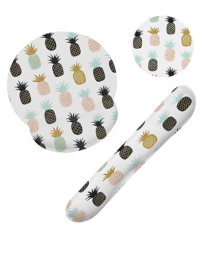 Abstract Tropical Pineapple Fruit Keyboard Wrist Rest Pad and Mouse Pad Wrist Support Set,3-in-1 Ergonomic Mouse Pad with Non-Slip Rubber Base