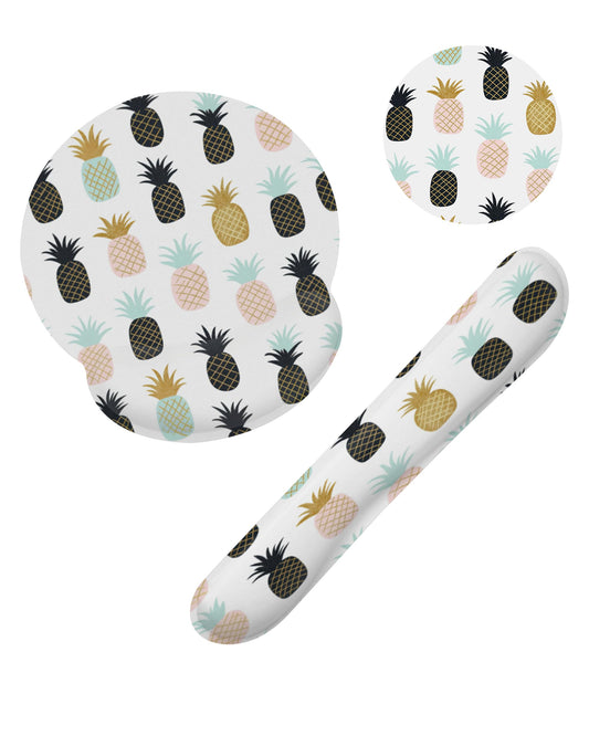 Abstract Tropical Pineapple Fruit Keyboard Wrist Rest Pad and Mouse Pad Wrist Support Set,3-in-1 Ergonomic Mouse Pad with Non-Slip Rubber Base