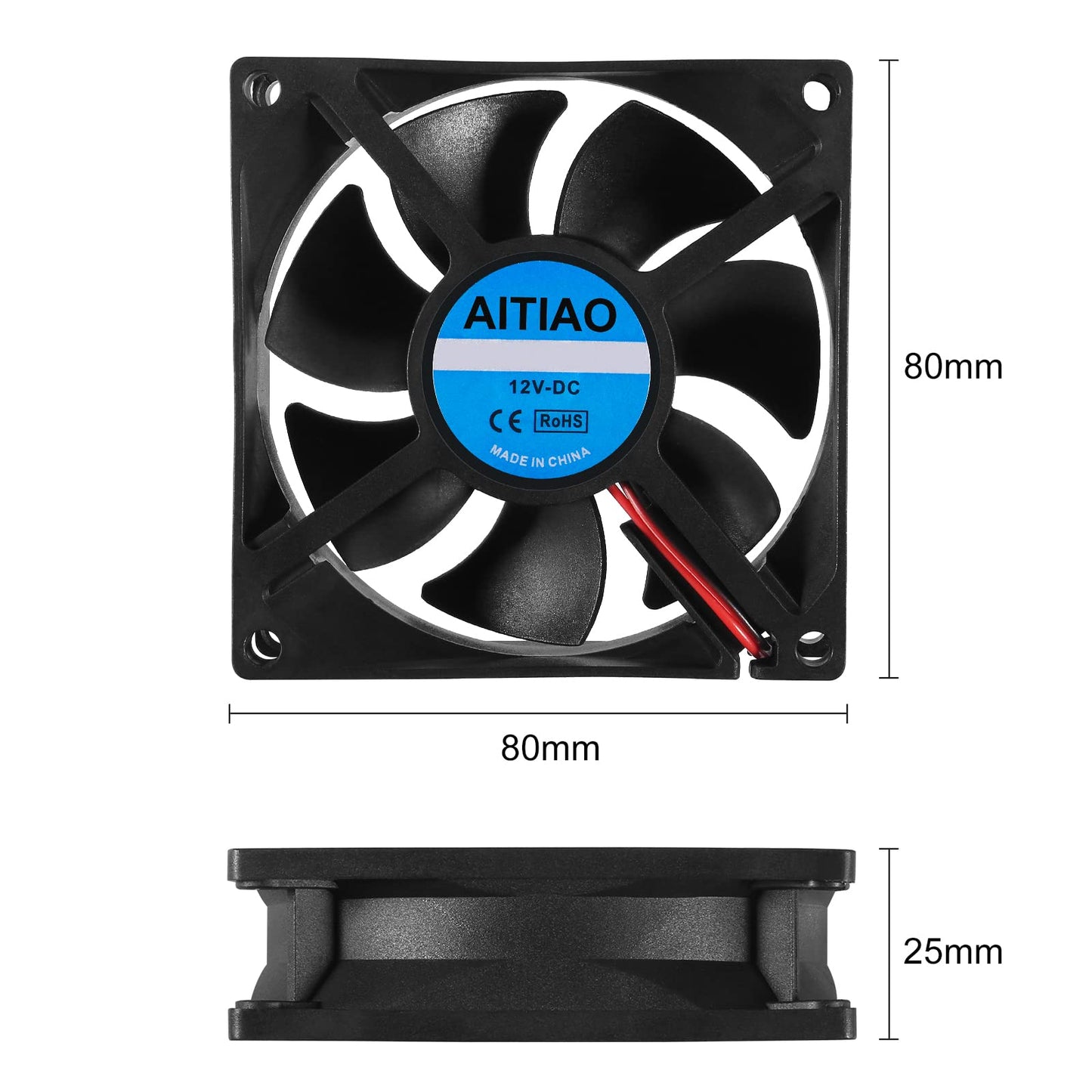 AITIAO 4PCS 8025 Dual Ball Bearing Quiet Computer Case Fan 12V DC 80mm 80mm 25mm High Speed Muffin Cooling Fans for 3D Printer Computer Case Fan CPU
