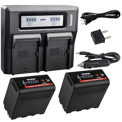 Kastar 2 Pack Battery and LCD Dual Fast Charger for Sony NP-F980 Pro NP-F970 HDR-AX2000 HDR-FX1 HDR-FX1000 HDR-FX1000E HDR-FX7 HDR-FX7E HVL-20DW
