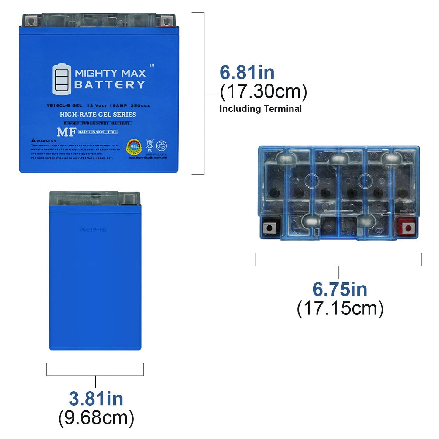 Mighty Max Battery YB16CL-B GEL -12 Volt 19 AH, GEL Type, 250 CCA, Rechargeable Maintenance Free SLA AGM Motorcycle Battery