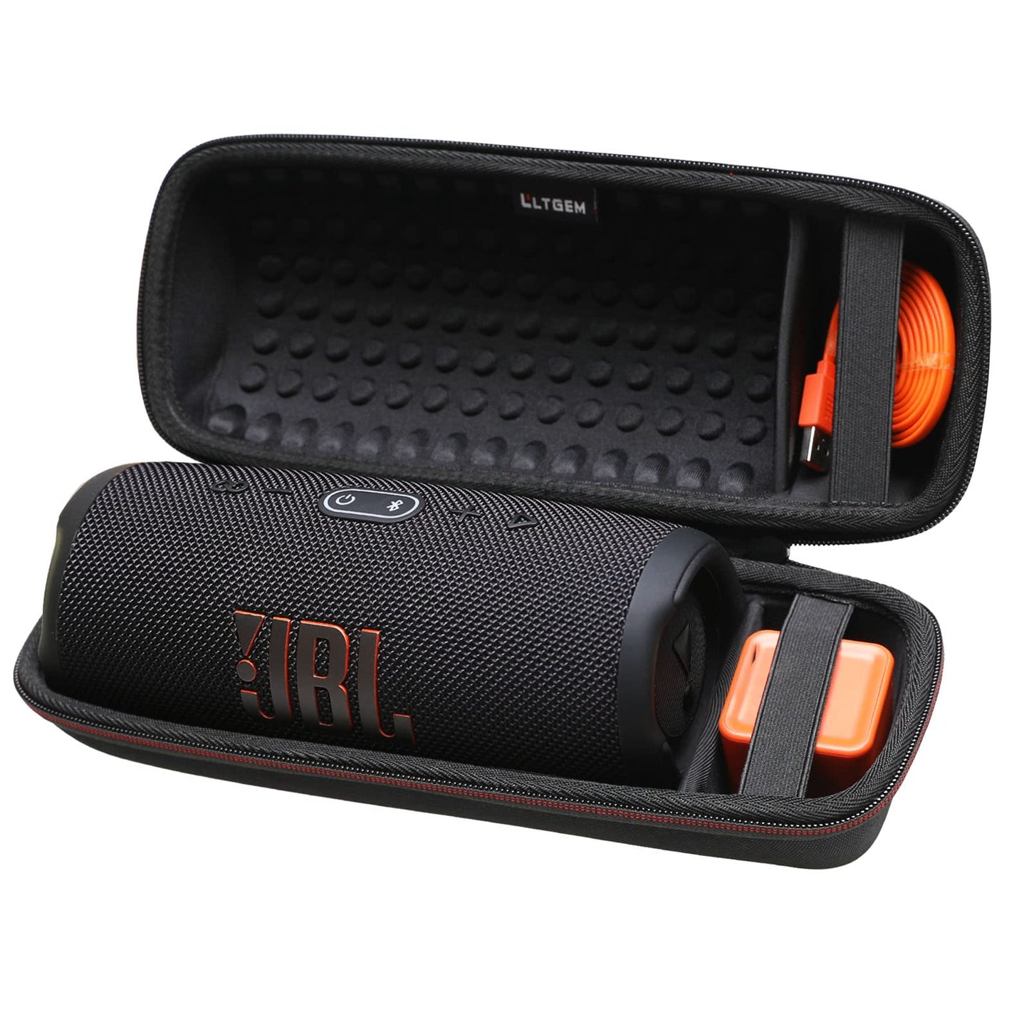 LTGEM Case for JBL Charge 4/JBL Charge 5 Speaker Carrying Case Hard Storage Travel Protective Bag Fits Charger and USB Cable (Lycra Black)