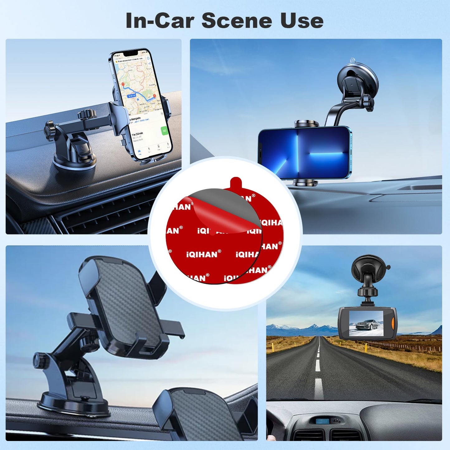 Sticky Pads for Car Phone Mount, 6pcs 2.76"(70mm) Heavy Duty Adhesive for Dashboard/Windshield Cellphone Holder Suction Cup Base, Double-Sided
