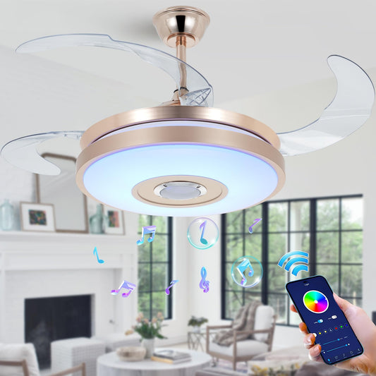 efperfect 42'' Modern Ceiling Fan with Lights Bluetooth Music Player Ceiling Fans Dimmable 7 Light Color Changes Fandelier Smart Lighting Fixture