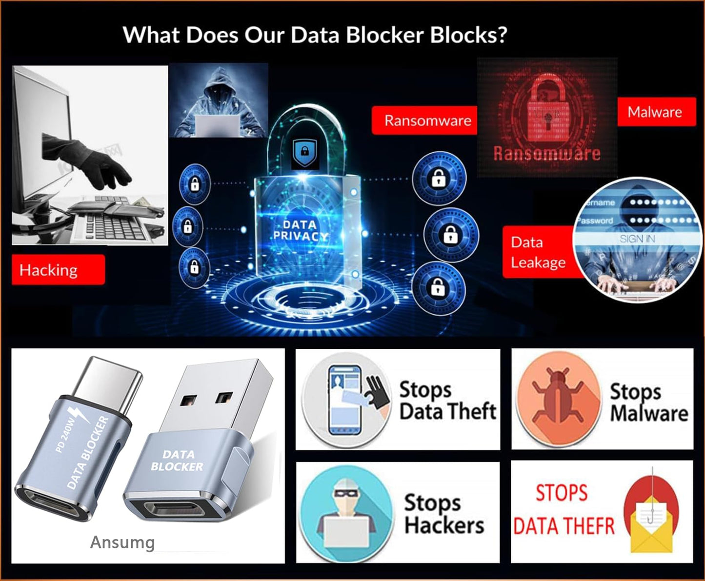 Data Blocker,Protect Against Juice Jacking,Hack Proof 100% Guaranteed,for iPhone 15 16 17 Series,and More, Any Other USB Device Charging, USB Data