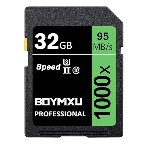 BOYMXU Professional 1000x Class 10 U3 Memory Card - 32GB, Compatible with Computers, Cameras & Camcorders, Up to 95MB/s Read Speed, Green/Black