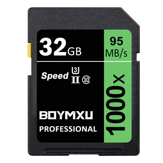 BOYMXU Professional 1000x Class 10 U3 Memory Card - 32GB, Compatible with Computers, Cameras & Camcorders, Up to 95MB/s Read Speed, Green/Black