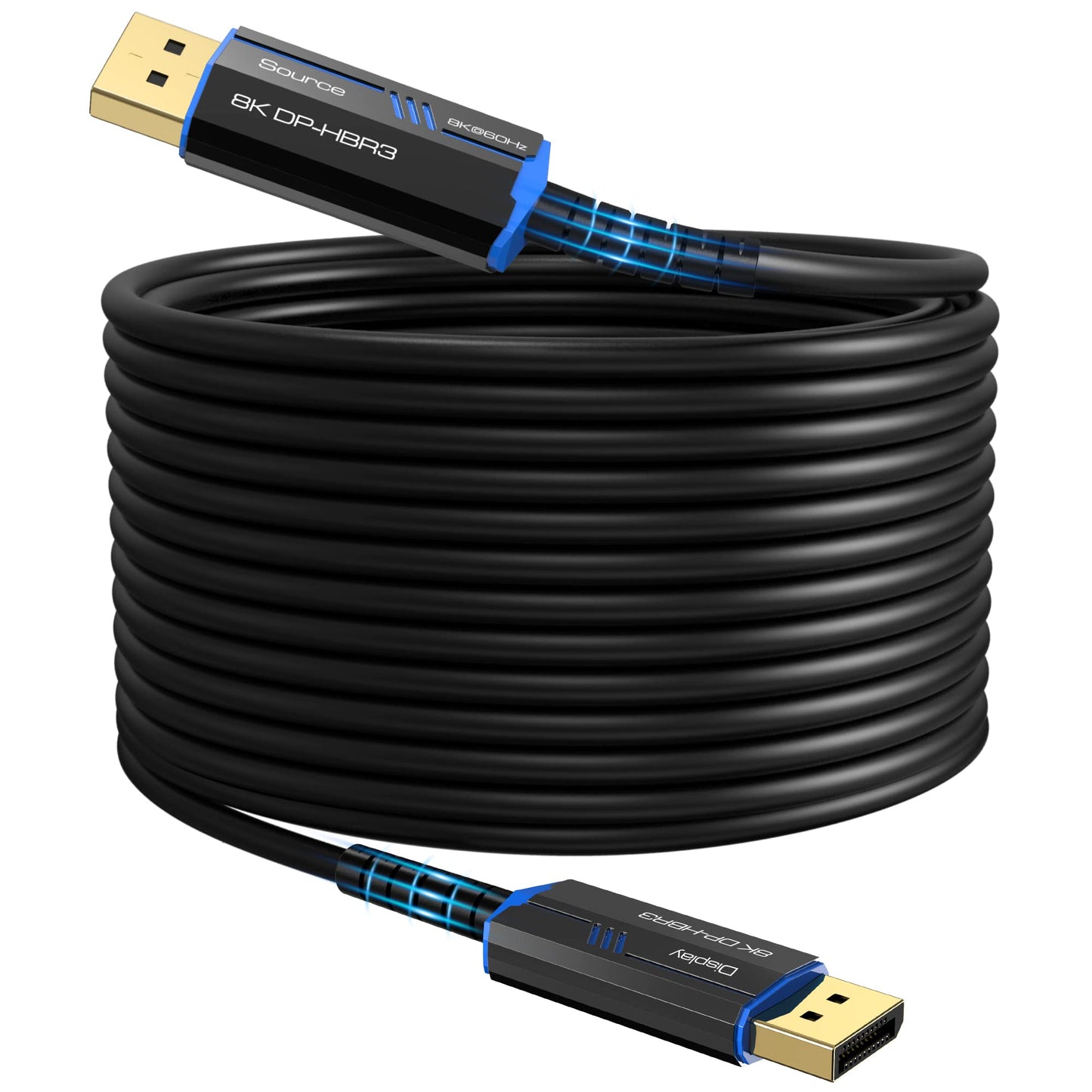 8K Long DP Fiber Optic Cable 165Feet/50m, 8K@60Hz, 4K@144Hz, 32.4Gbps Displayport 1.4 Cable, Gold Plated Connector, Slim and Flexible Cord, Support