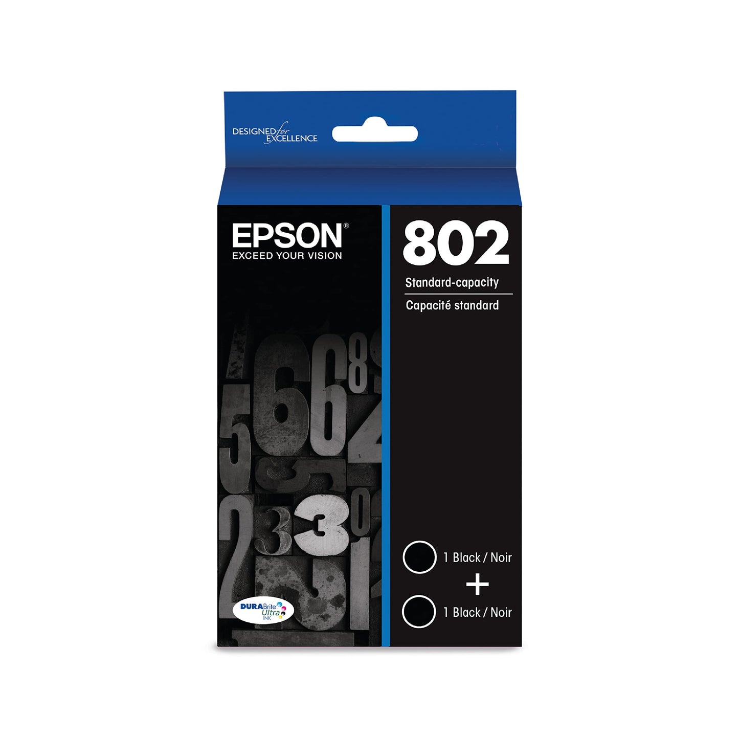 Epson 802 DURABrite Ultra Ink Standard Capacity Black Dual Cartridge Pack (T802120-D2) Works with Workforce Pro WF-4720, WF-4730, WF-4734, WF-4740