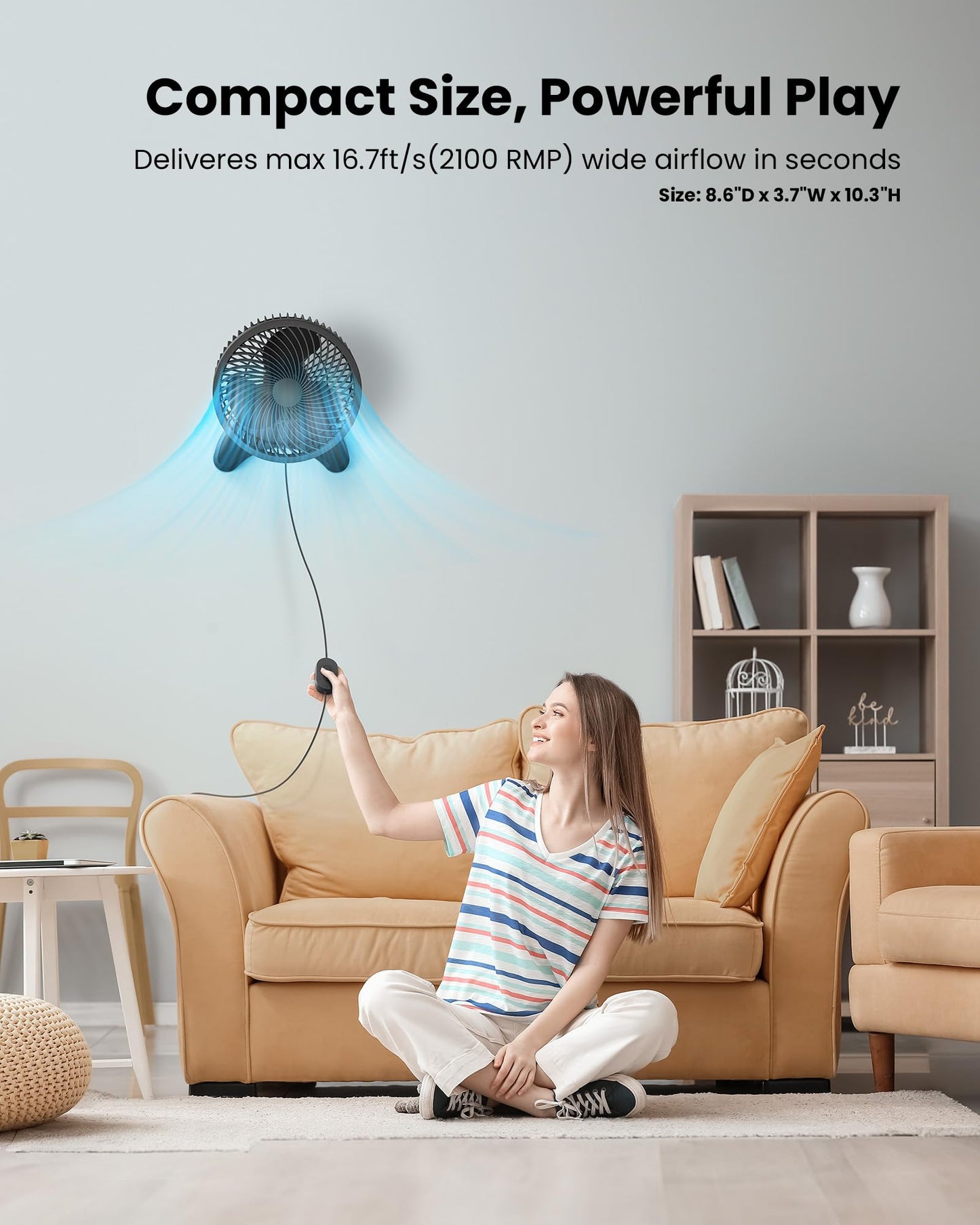 Koonie 8'' Wall Mount Fan, Quiet Small Fan with Timer, 8.2ft Wired Remote