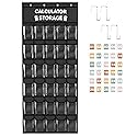 30-Pocket Calculator Holder for Classroom, Hanging Calculator Pocket Chart with Clear PVC Pockets & Numbered Stickers, Calculator Storage Organizer