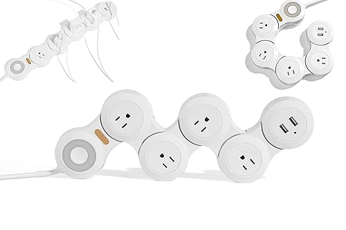 Flexible Surge Protector Power Strip, 6 Feet Long Cord 4 Outlets 2 USB ?10V/13amp Flat Plug? with Overload Protection Extension Cord,Suitable for Home