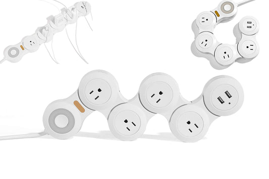 Flexible Surge Protector Power Strip, 6 Feet Long Cord 4 Outlets 2 USB ?10V/13amp Flat Plug? with Overload Protection Extension Cord,Suitable for Home