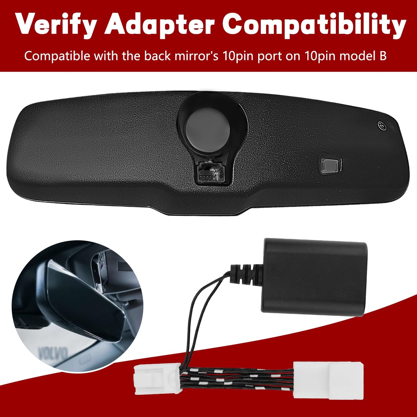 JERBOR Dashcam Power Adapter 10-Pin (Model B) Fit for Toyota, for Lexus, for Subaru Models - Connects to Auto-Dimming Port, for GPS Radar Mirror