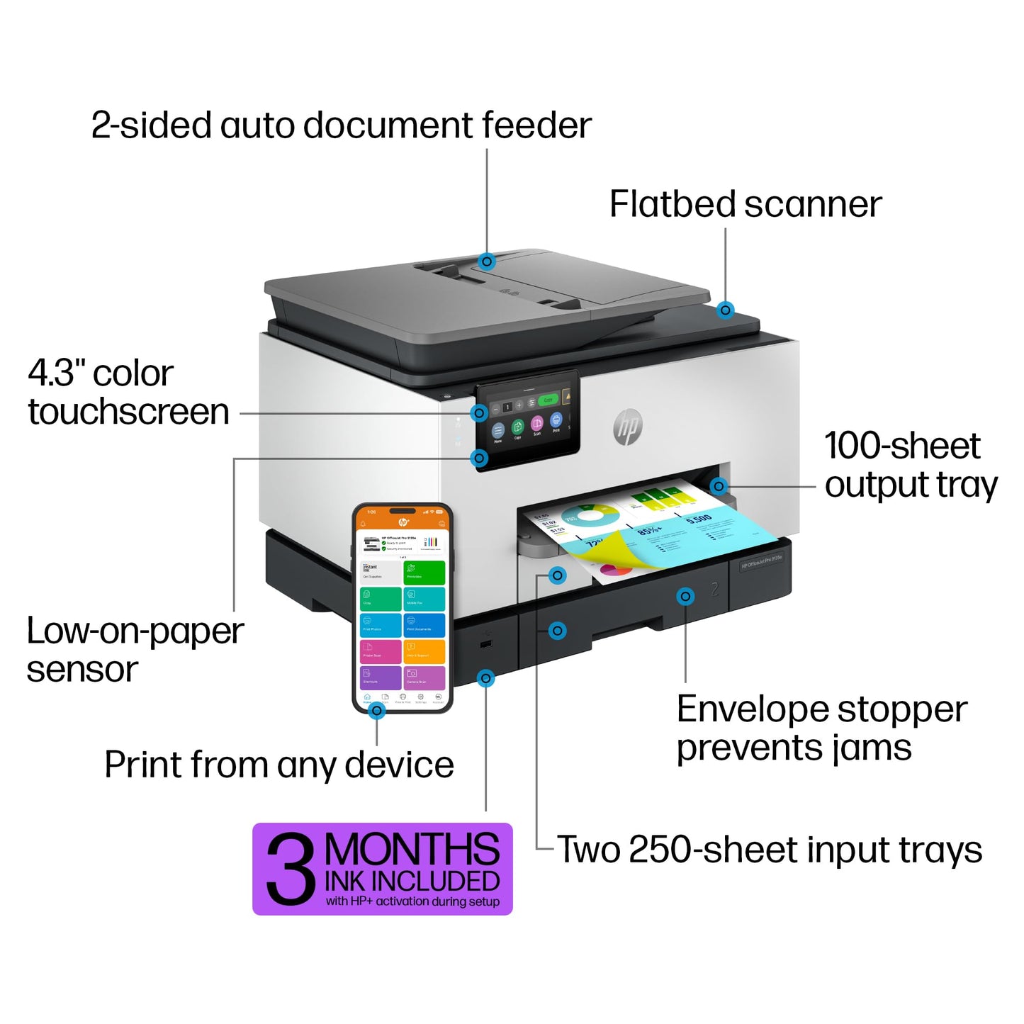 HP OfficeJet Pro 9135e All-in-One Printer, Color, Printer-for-Small Medium Business, Print, Copy, scan, fax, Wireless 3 months of Instant Ink