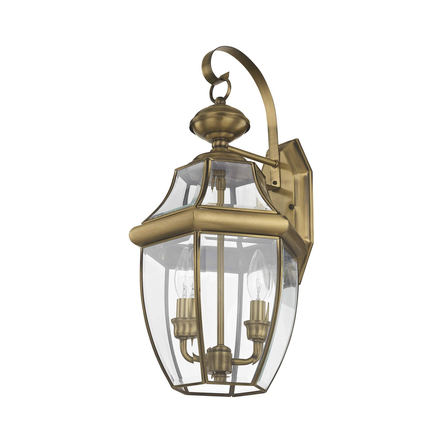 Livex Lighting 2251-01 Monterey 2 Light Outdoor Antique Brass Finish Solid Brass Wall Lantern with Clear Beveled Glass